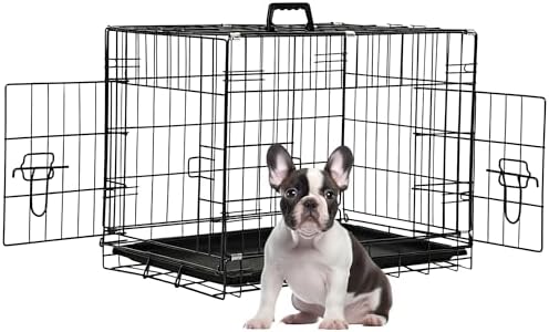 FDW | 24" Foldable Metal Dog Crate | Dark Black | Cage for Small Dogs by FDW