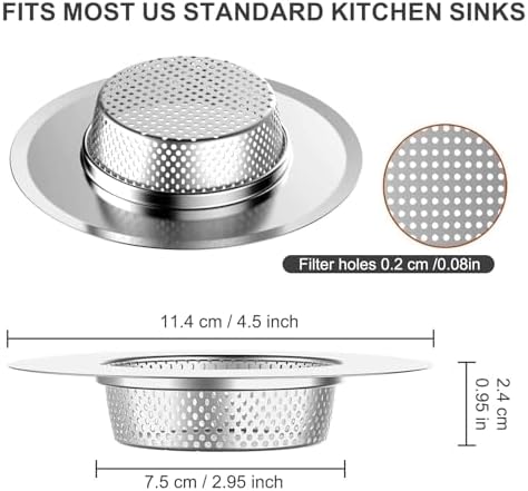 3pcs Heavy Duty Stainless Steel Slop Basket Filter Trap, 4.5" Top / 2.95" Mesh Metal Sink Strainer,Perfect for Kitchen Sink/Bathroom Bathtub Wash Basin Floor Drain Balcony Drain Hole,Utility - Image 2