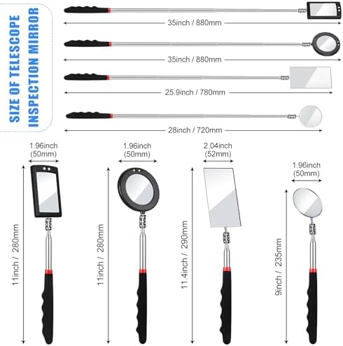 BBTO 4 Pcs LED Telescoping Inspection Mirror,Classic Style,Various Sizes - Image 2
