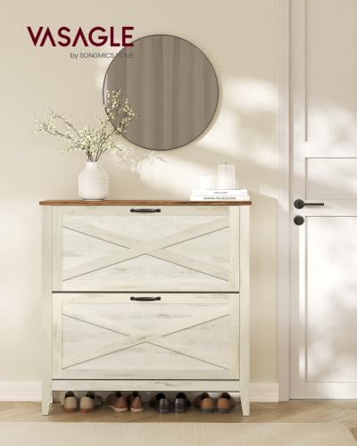 VASAGLE Farmhouse Shoe Cabinet, Narrow Storage Organizer, 2 Flip Drawers - Image 3
