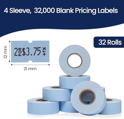 Perco 1 Line Blue Labels - 32,000 Blank Price and Date Gun Labels for Perco Lite, X, Plus and Pro 1 Line Price and Date Guns - 32 Rolls, 4 Sleeves - Made in USA - Image 3