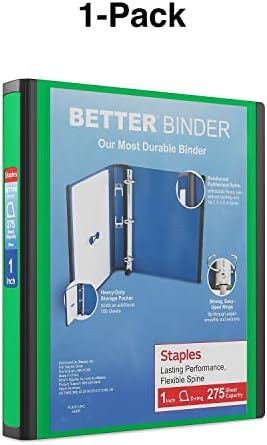 Staples Better View 1-Inch D-Ring Binder, Green, Clear Overlay - Image 6