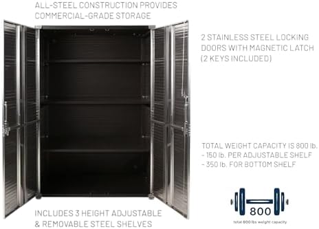 Heavy Duty Steel Storage Cabinet with Double Doors, Adjustable Shelves, Door Secured Lock, Large Capacity Organizer for Garages,Offices and Warehouses (Graphite, 48" W x 24" D x 72" H) - Image 4