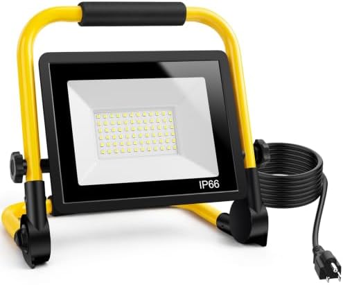 LED Work Light, 12000LM 6500K Portable Work Light with 5FT Cord, IP66 Waterproof Flood Lights Outdoor with Stand & Switch, Bright Indoor Outside Lighting for Job Site Construction Car Repairing Garage by LightingYouCanTrust