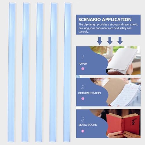 KALLORY 20pcs Blue Bookbinding Slide Binders 310mm X 15mm Plastic Binding Bars for A4 Document Binding Folders Office and School Report Covers - Image 6