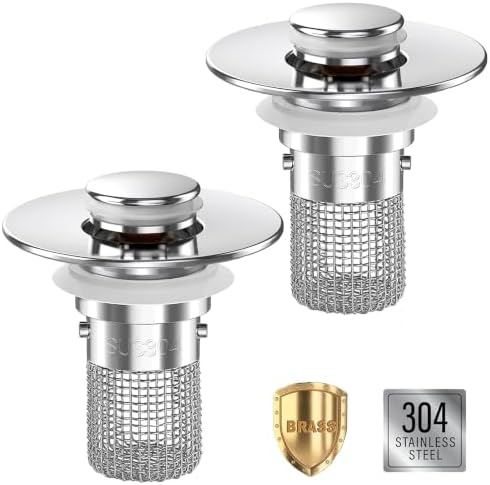 Sink Stopper Hair Catcher, Pop-up Sink Drain Strainer with Removable Stainless Steel Strainer Basket Hair Catcher,Bathroom Sink Strainer for Bathroom Sink Stopper Replacement (2, Silver) by Makelifebetter