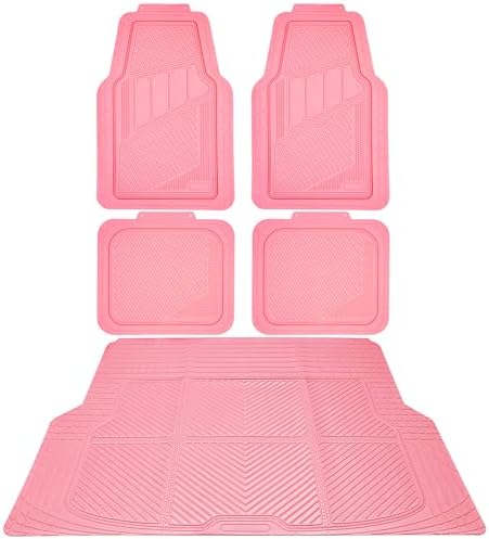 CAR PASS Heavy Duty Rubber Floor Mats Pink Car Mats Full Set with Trunk Cargo Liner - Universal Waterproof Floor Mats for Car SUV Truck, Durable All Weather Liner Mats Automotive Women (All Pink) by CARPASS