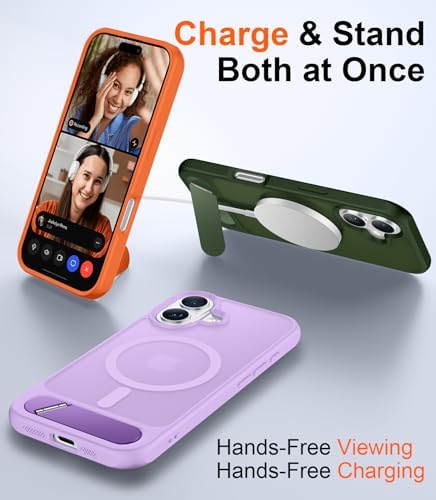 Temdan Designed for iPhone 17 Case, [Built-in Invisible Kickstand][Compatible with MagSafe][Military Grade Shockproof] Slim Translucent Matte Phone Case 6.3 inch (Light Purple) - Image 3