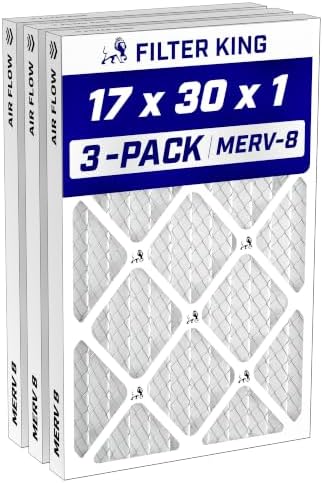 Filter King 17x30x1 Air Filter MERV 8, AC Furnace Filters (3-Pack) by FilterKing