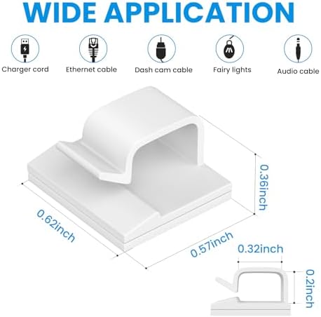 Cable Clips,Adhesive Cord Clips for USB Cables, Phone Chargers, Ethernet Cables, car Dash cam Cables,Christmas Lights, String Lights (White, Small) - Image 2
