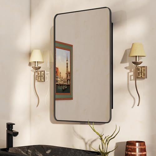 16x27.5 in Bathroom Medicine Cabinet with Mirror, Matte Black by Venlus