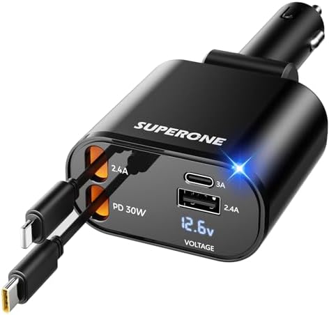 [Upgraded] SUPERONE Retractable Car Charger 4 in 1 Fast Phone Charger by SUPERONE