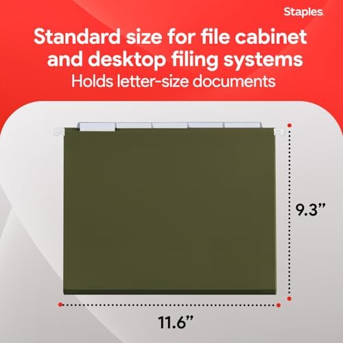 Staples Hanging File Folders, Letter Size, 1/5-Cut Tabs, Green, 50/Pk - Image 3