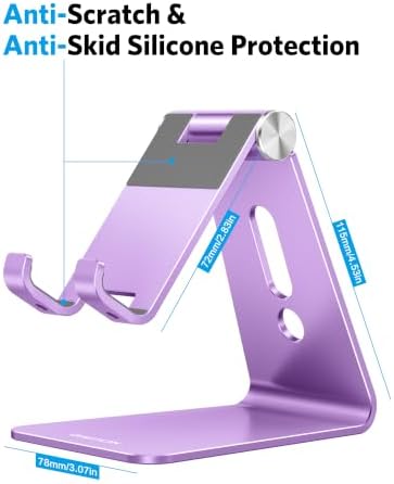 OMOTON C2 Adjustable Aluminum Cell Phone Stand with Charging Cutout, Purple - Image 3