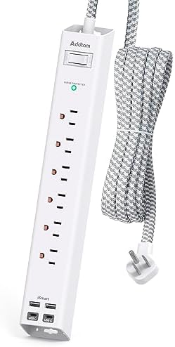 Power Strip Surge Protector with USB C - Flat Plug Extension Cord by Addtam