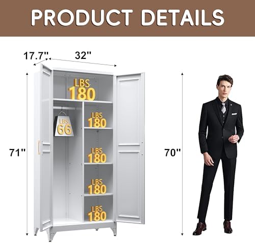 SteeLoong Armoire Wardrobe Closet,71" H Wardrobe Cabinet with Hanging Rod - Image 3