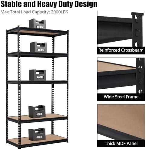 Takywep Heavy Duty Storage Shelves 36" x 18" x 72", 5 Tier Durable Metal Construction, Adjustable Shelving, Storage Utility Rack Shelf Unit for Garage, Kitchen, Warehouse - Image 4