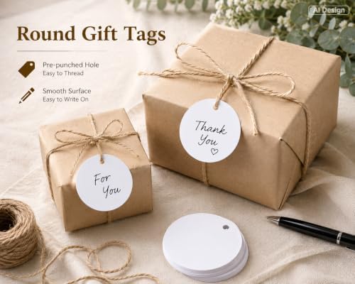 G2PLUS 2.5 Inch White Round Paper Gift Tags with String, 100PCS Blank Tags - Image 4