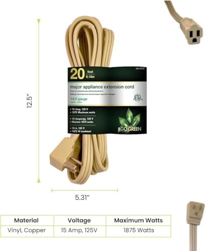 GoGreen Power Inc. (G-25620-4) 14/3 20' Appliance Extension Cord, Beige, 20ft, 4 Pack - Image 2