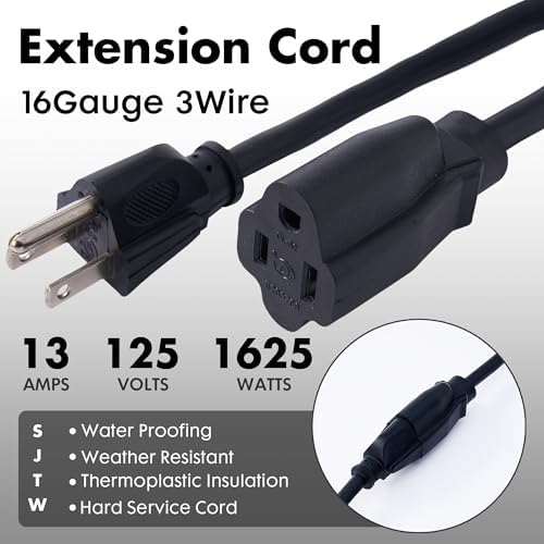 1 Ft Black Outdoor Extension Cord, 16 Gauge Heavy Duty Power Cord - Image 2