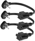 Flat Plug 1Ft Short Extension Cord, 90-Degree Plug Low Profile Power Adapter, 3-Prong Indoor Grounded Small Extension Cord Black 16AWG 13A 1625W 3 Pack by LitStar