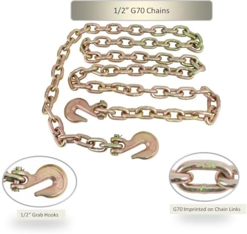 Mytee Products 1/2 Inch x 12 FT Grade 70 Binder Chain with Clevis Grab Hooks - G70 Transport Tow Chain - 11,300 Lbs Working Load Limit - Image 7