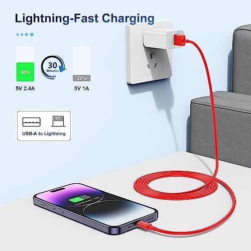 3 Pack Apple MFi Certified iPhone Charger Cable 3Ft, Apple Lightning to USB Cable Cord, 2.4A Fast Charging Apple Phone Long Chargers for iPhone 14/1312/11/11Pro/11Max/ X/XS/XR/XS Max/8/7/6/5S/SE Red - Image 4