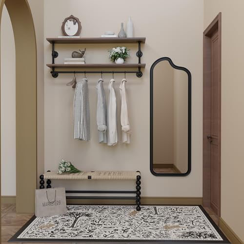 Clothes Rack 48in, Wall Mounted Garment Rack with Real Walnut Wood Shelf, Heavy Duty Hanging Clothes Rack, Multi-Purpose Hanging Rod, Space-Saving Closet Storage (Walnut, 2T48IN) - Image 6