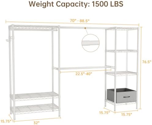 Golpart Heavy Duty Clothing Rack with Adjustable Shelves Clothes Wardrobe - Image 4