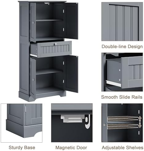 ChooChoo 51" H Bathroom Floor Cabinet with Drawer and Adjustable Shelves - Image 4