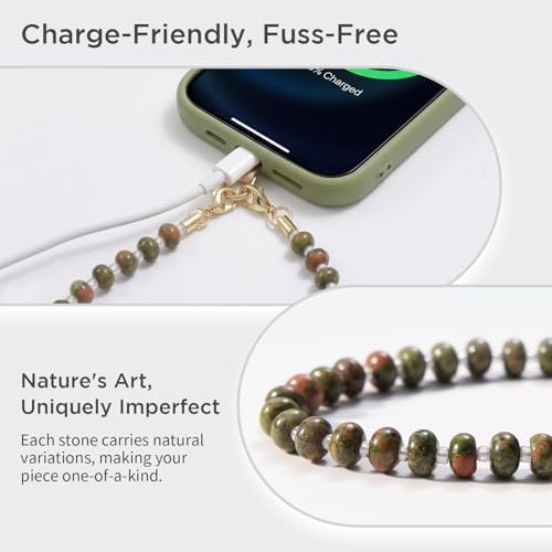 POSADINA Natural Stone Phone Charm, Beaded Healing Phone Wrist Strap, Handmade Cellphone Chain Lanyard with Tether Tab - Image 3