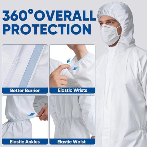 TICONN Hazmat Suit Disposable Coveralls, Full Body Lab Coverall Paint Suit - Image 2