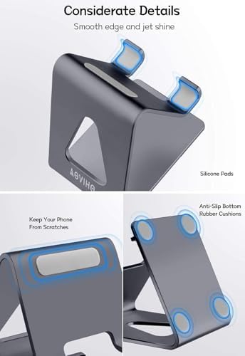 Aoviho Cell Phone Stand Desk Phone Holder - Aluminum Mobile Phone Cradle Dock for iPhone 15 14 13 12 pro 11 X Xs max 8 7 6 6s Plus SE 5 Samsung All Smart Phones, Dark Gray - Image 3