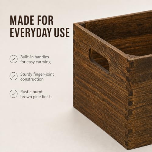 5 Pack Wooden Crates for Display Nesting Wood Crate for Storage with Handle - Image 5