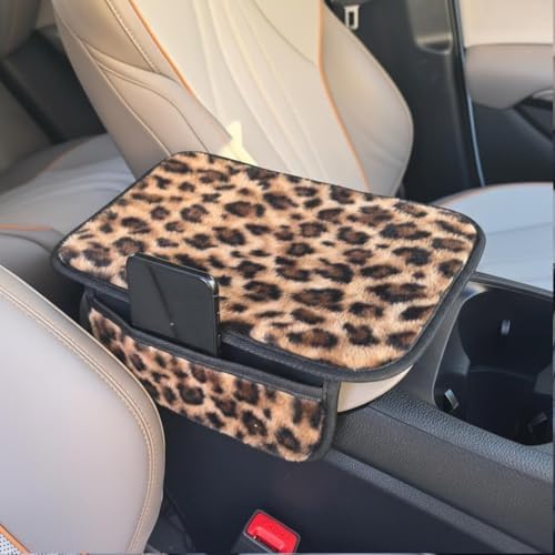 Fluffy Leopard Car Center Console Cover,Brown by SmeytaCarAccessoriesSupply