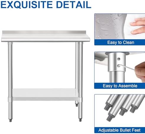 HARDURA Stainless Steel Commercial Work Table 14×36 Inches 2" Backsplash - Image 5