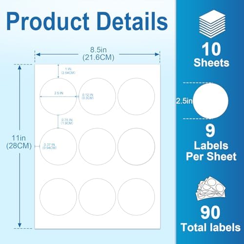 2.5 Inch Circle Labels, 90 Printable Round Stickers, Laser & Inkjet HB-C009 - Image 2