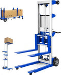 122" Material Lift Winch Stacker, 400 lbs Capacity Manual Material Lifts, Fixed Straddle Material Lifter, Hand Winch Lift Trucks for Warehouse, Factory, Lightweight, 34.60" L x 24.80" W, Blue by ELOMBR