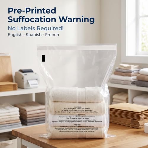 18" X 24" (250 Count) Self Seal Clear Poly Bags with Suffocation Warning - Image 3