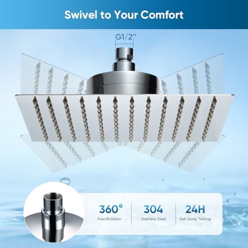 10 Inch Square Rain Shower Head with Filter for Hard Water — 304 Stainless Steel with 15-Stage Purification and High Pressure Spray, Chrome - Image 6