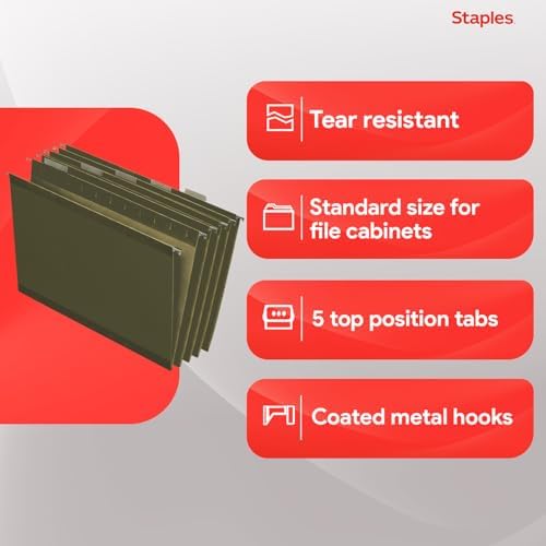 Staples Hanging File Folders, Letter Size, 1/5-Cut Tabs, Green, 50/Pk - Image 4