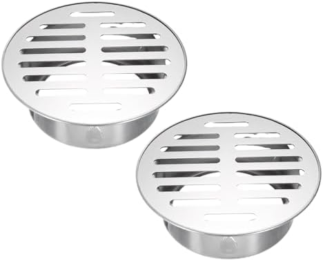 PATIKIL Floor Drain Cover 5" x 4" (110 Flat Mouth), 2 Pcs 304 Stainless Steel Round Anti Blocking Snap-in Drain Strainers for Outdoor Bathroom Kitchen Washroom Landscaped, Silver by PATIKIL