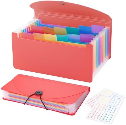 13 Pocket A6 Receipt Organizer, 2 Pack Small Accordion File Organizer, Coupon Organizer with Labels - Pink by RIEJIN