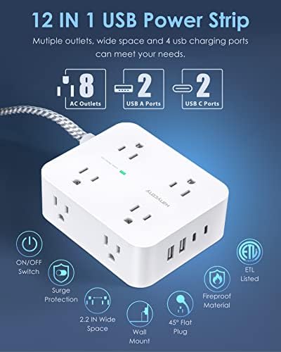HANYCONY 6Ft Surge Protector Power Strip USB C, 1080J, 8 Outlet Extender - Image 2