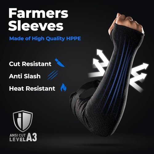 OriStout Cut Resistant Farmers Sleeves with Thumb Hole, Protective Arm Sleeves, for Gardening, Welding, Kitchen, Arm Guards for Biting, Pet Grooming, Black, 1 Pair - Image 2