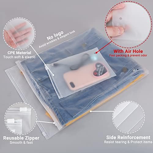 50 Pack 14"x16" Frosted Poly Plastic Bags Ziplock, Zipper Packaging Bags for Clothing, T-Shirts, Clothes Storage, Garment Packaging, Shipping, Mailing, Travel, Closet Organizer, 3 Mil Thick - Image 6