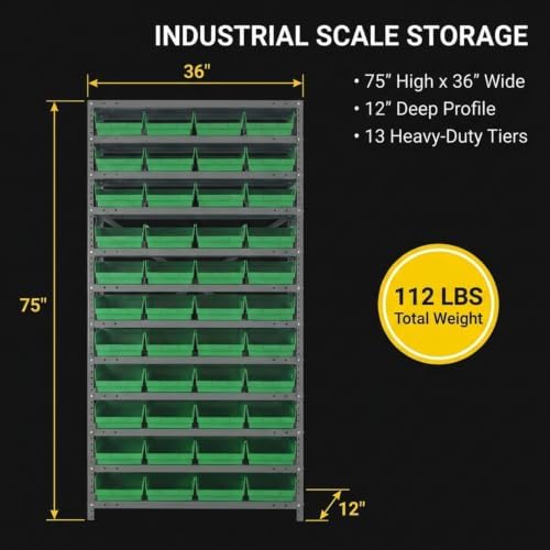 Quantum Storage Systems 1275-107GN Steel Shelving Unit with 4" Shelf Bins, 12" D x 36" W x 75" H, Green - Image 2