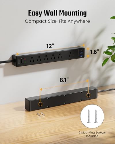 20Ft Long Extension Cord, SUPERDANNY Flat Plug Surge Protector Power Strip - Image 7