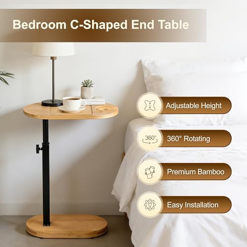 Bamboo Bathtub Side Table, Height Adjustable Bath Caddy Tray - Image 5