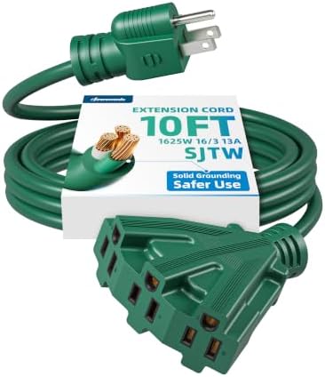 DEWENWILS 10FT Halloween Tri-Tap Outdoor Extension Cord Green, ETL Listed by DEWENWILS